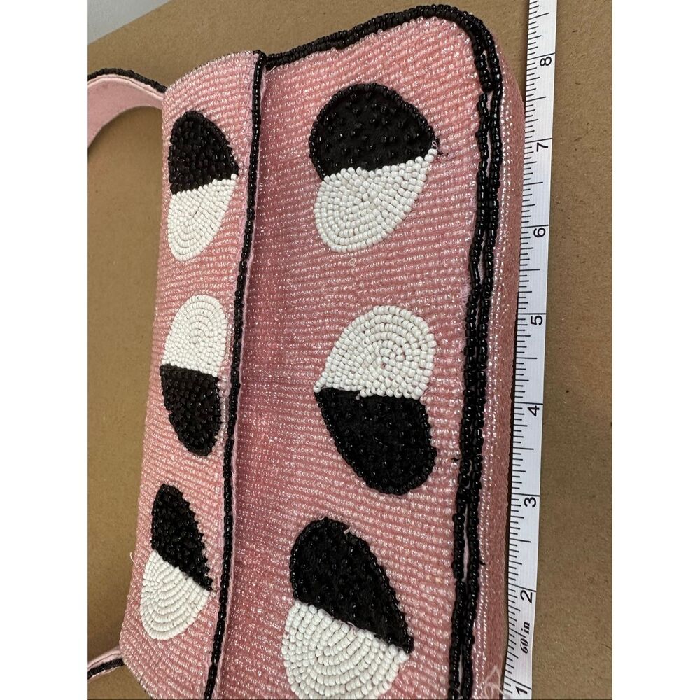 Anthropologie Fiona Beaded Shoulder Bag Pink Heart Icon Edition Glass Bead Purse - Picture 7 of 11
